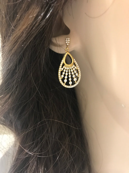 Sterling Silver Gold Plated Teardrop Earrings - HK Jewels