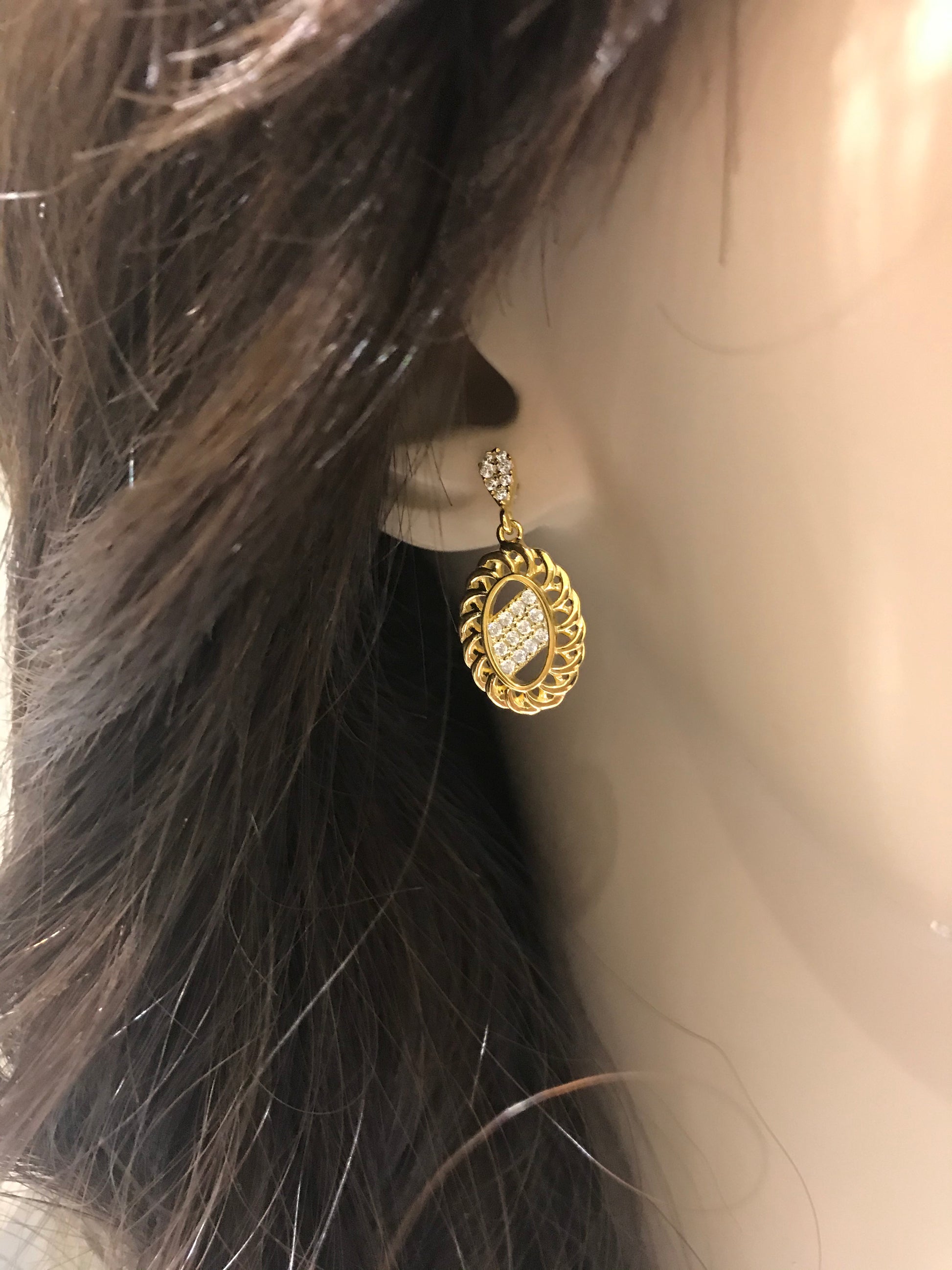 Sterling Silver Gold Plated Small Oval Earrings - HK Jewels