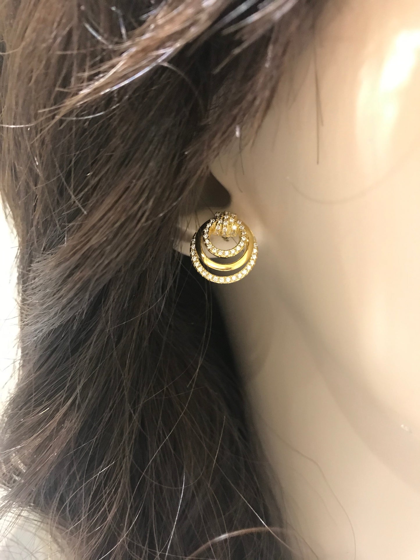 Sterling Silver Gold Plated Circle Stud Earrings - HK Jewels