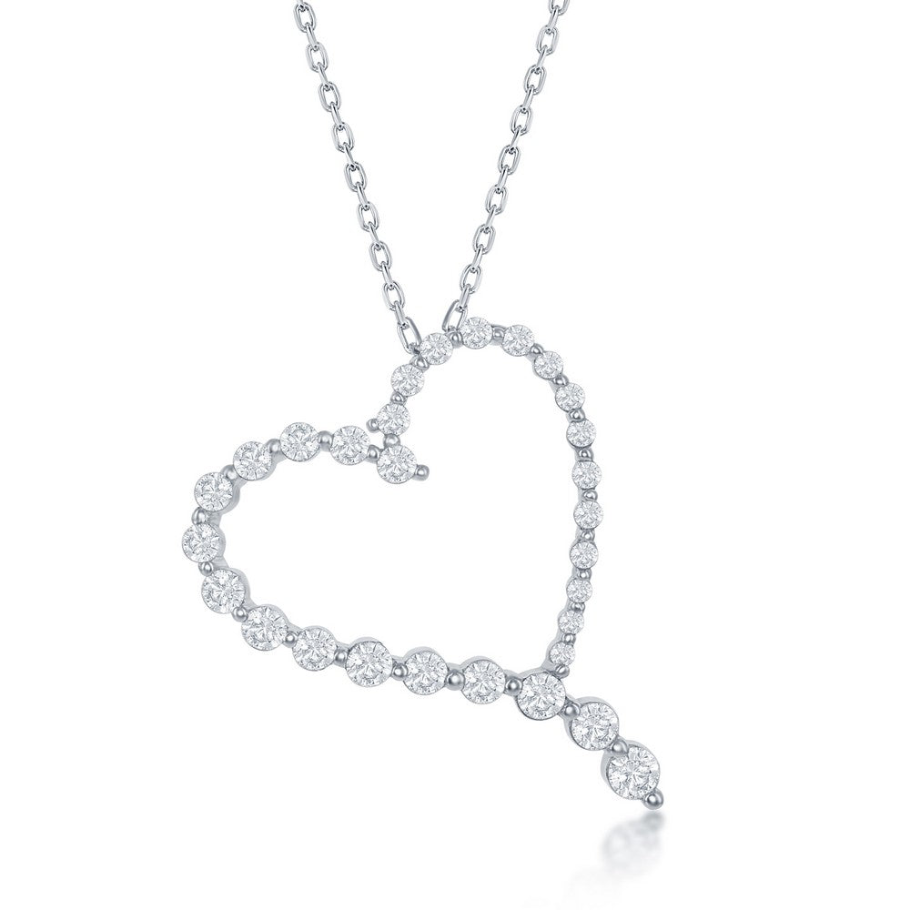 Sterling Silver Round Graduating CZ Heart Pendant - HK Jewels