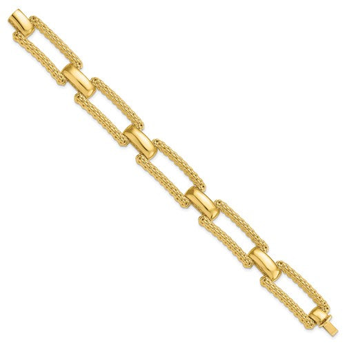 14k Large Textured Paperclip Yellow Gold Bracelet - HK Jewels