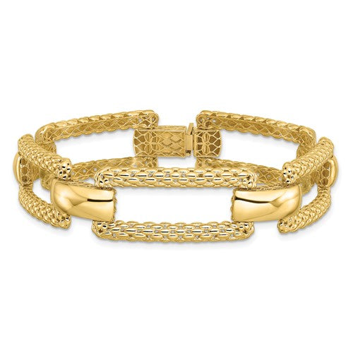14k Large Textured Paperclip Yellow Gold Bracelet - HK Jewels