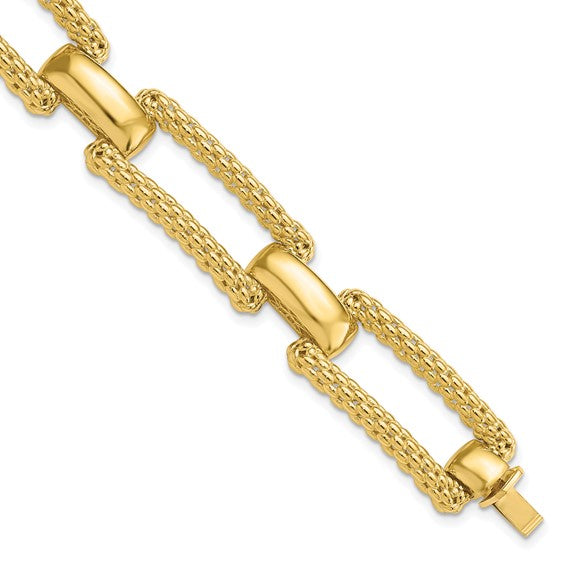 14k Large Textured Paperclip Yellow Gold Bracelet - HK Jewels