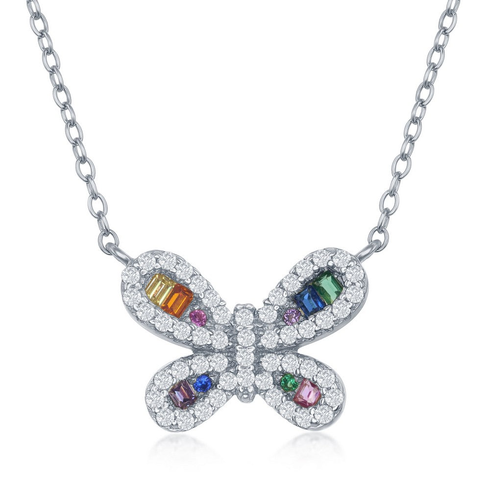 Sterling Silver Rainbow Butterfly Necklace - HK Jewels