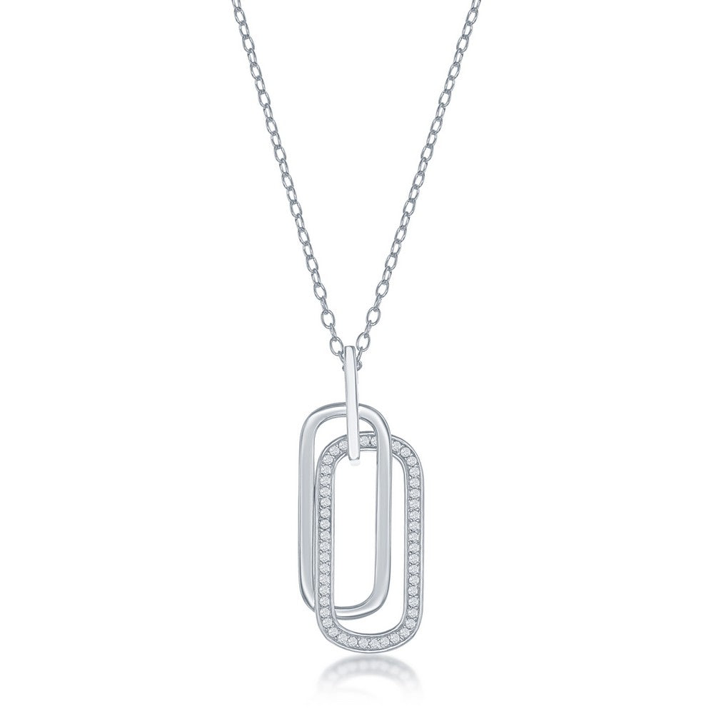 Sterling Silver Double Oval CZ Pendant - HK Jewels