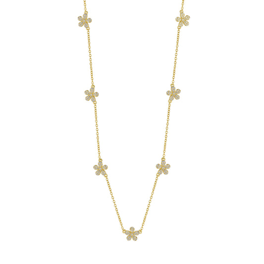 Gold Plated Sterling Silver Flower Station Necklace - HK Jewels
