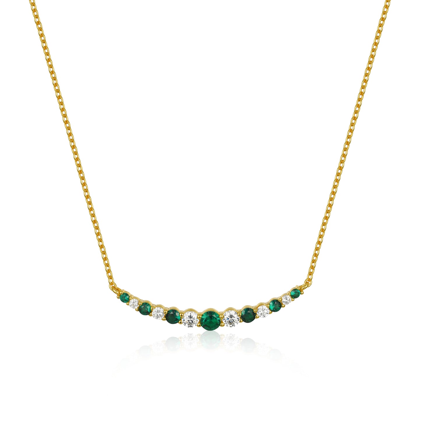 Sterling Silver 13 CZ Curved Bar Necklace