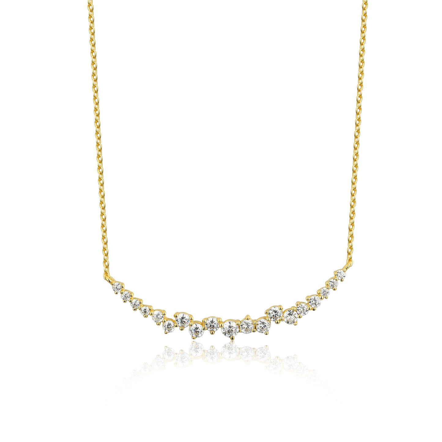 Sterling Silver Sprinkled CZ Curved Bar Necklace
