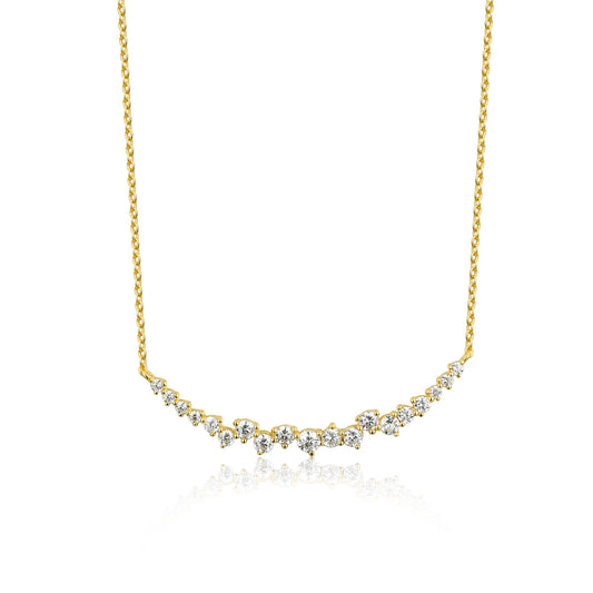 Sterling Silver Sprinkled CZ Curved Bar Necklace