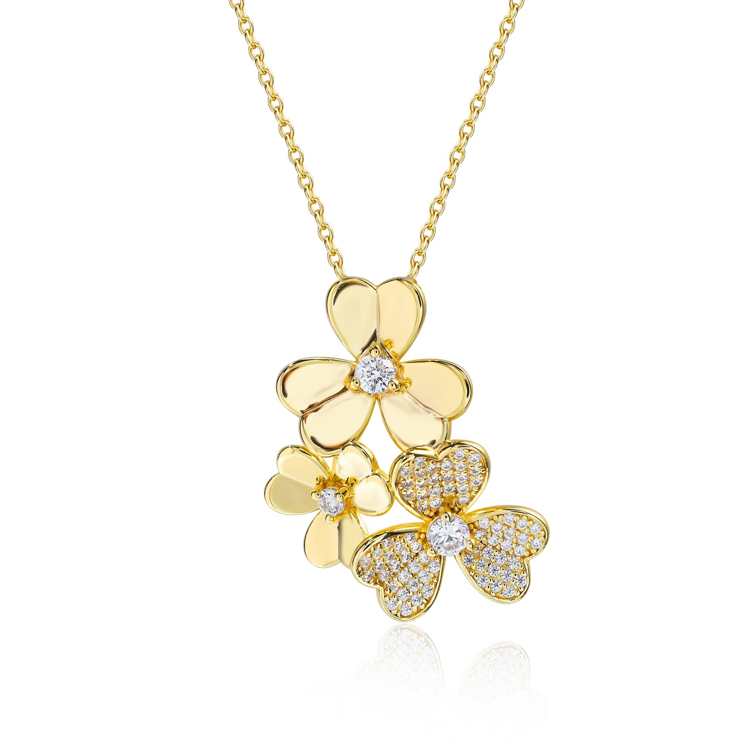 Gold Plated Sterling Silver Triple Flower Necklace