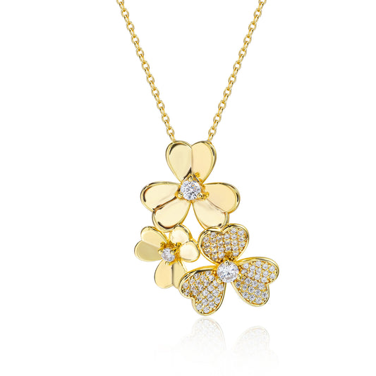 Gold Plated Sterling Silver Triple Flower Necklace