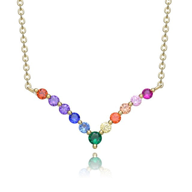 Sterling Silver Rainbow CZ "V" Pendant Necklace - HK Jewels