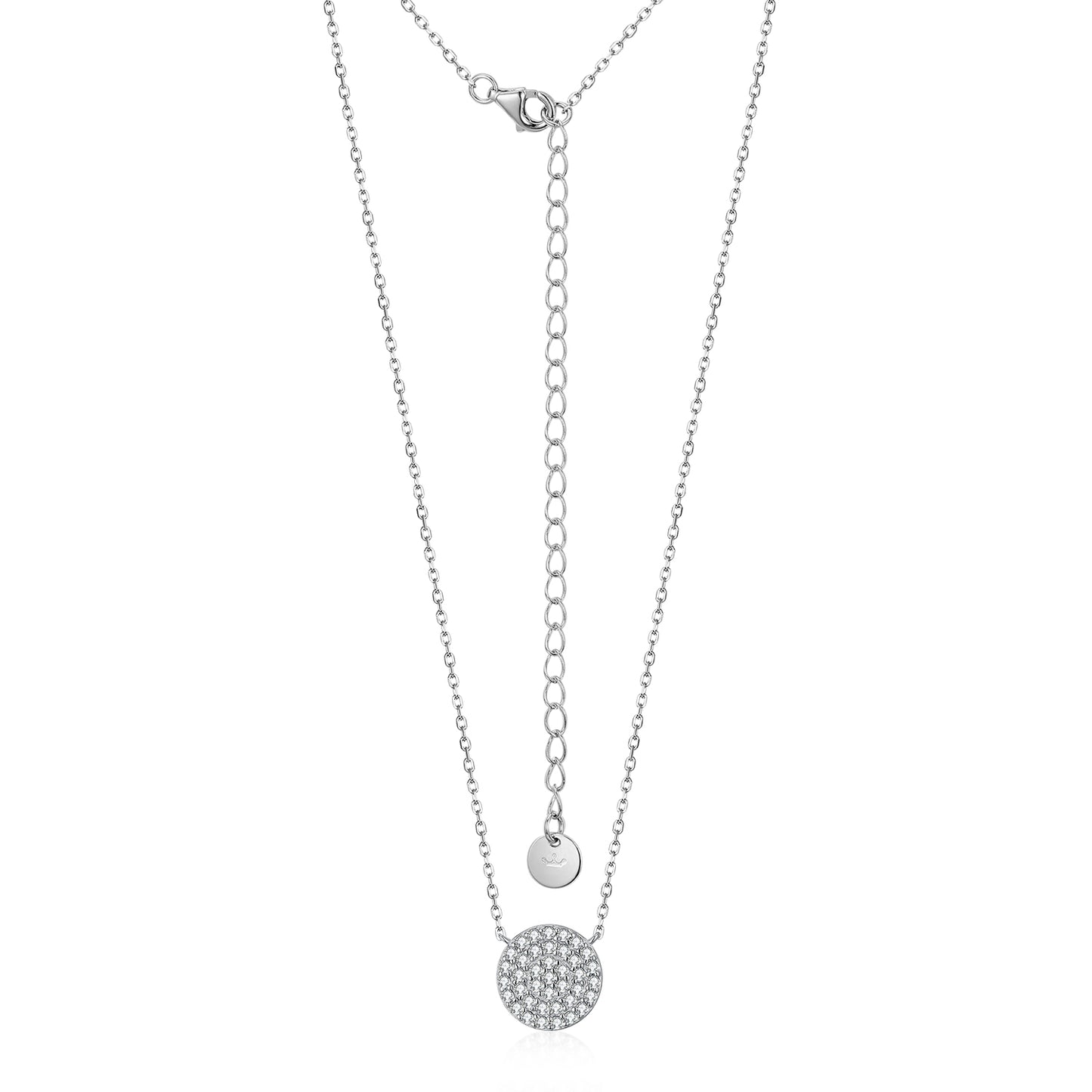 Sterling Silver Flat Micropave 12mm Solitaire Necklace - HK Jewels