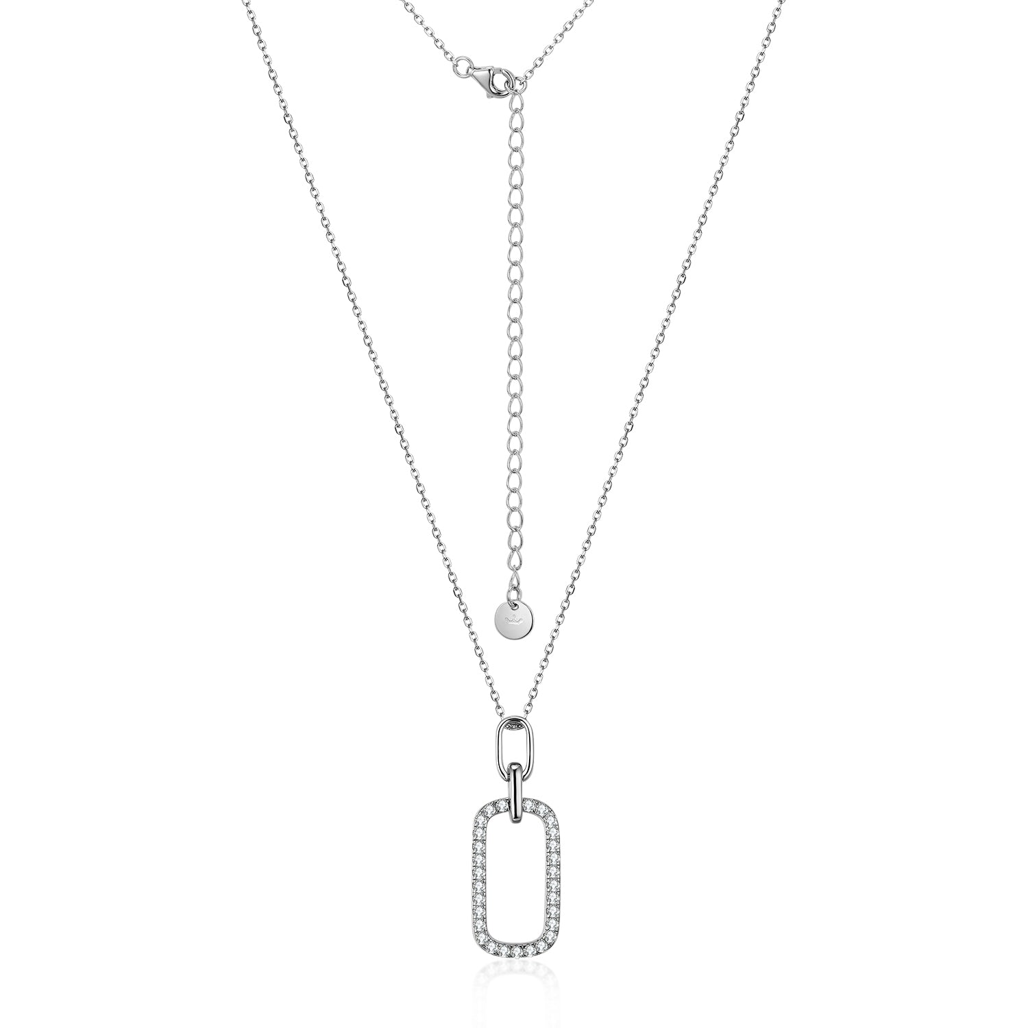Sterling Silver CZ Paperclip Pendant Necklace - HK Jewels
