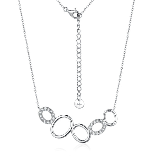 Rhodium Plated/Two Tone Sterling Silver Micropave Natural Shape CZ Necklace