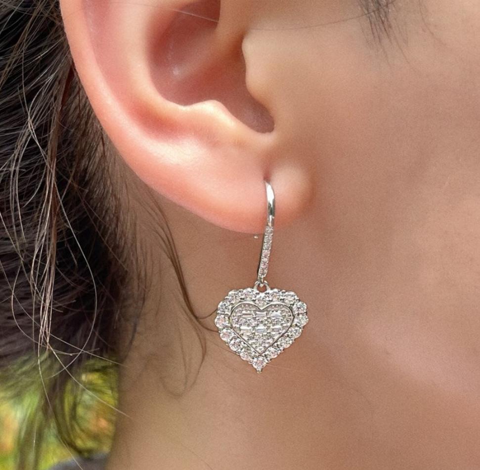 Sterling Silver Hanging Heart Earrings - HK Jewels