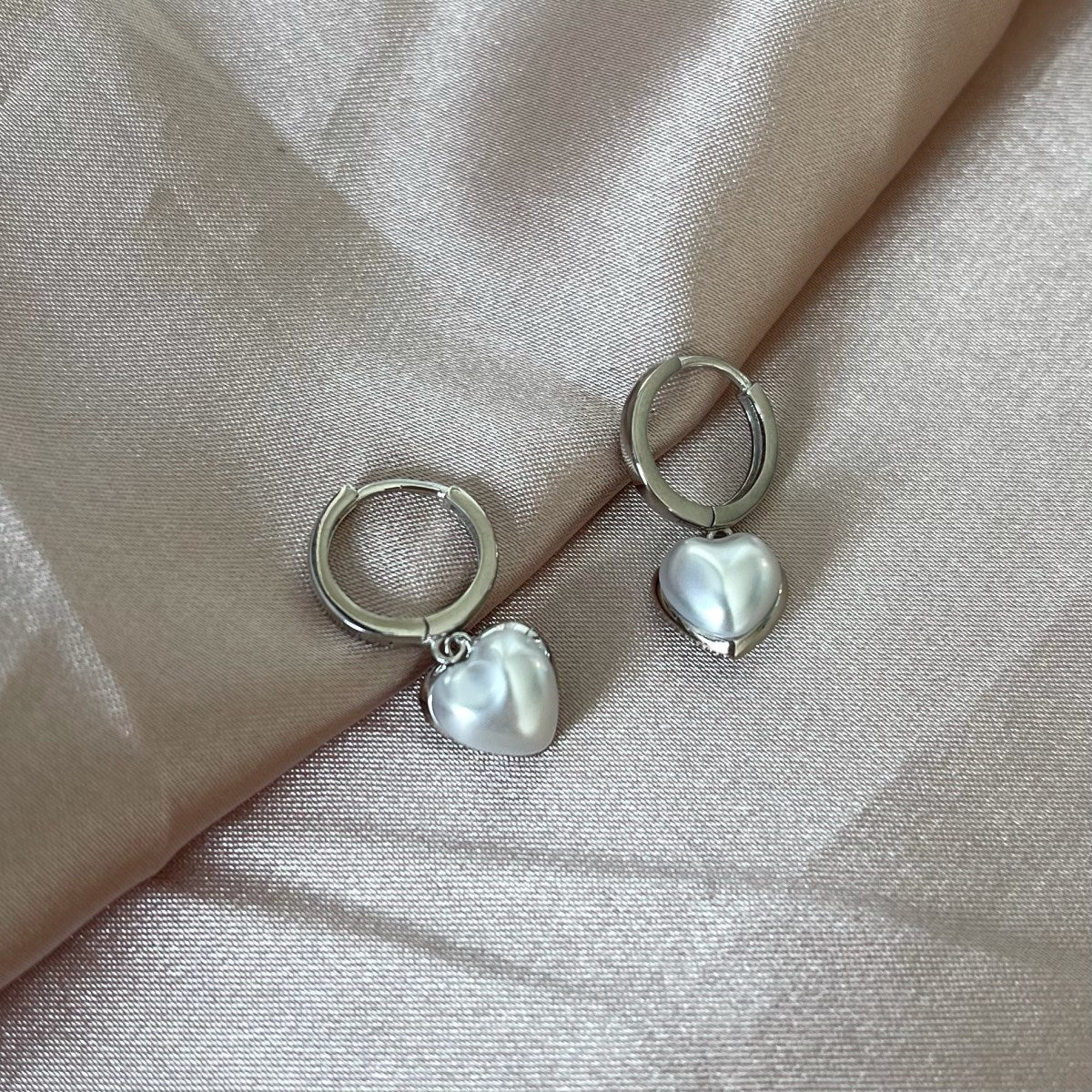 Sterling Silver Hanging Puffy Micropave Heart Earrings - HK Jewels