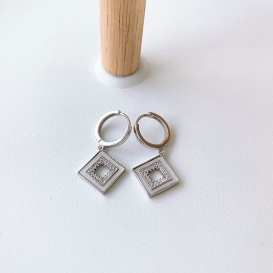 Sterling Silver Hanging Inside CZ Rhombus Earrings - HK Jewels