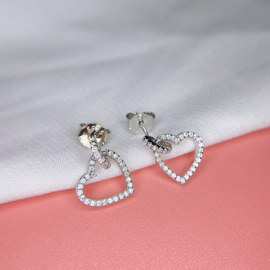 Sterling Silver Hanging Outline Heart Earrings - HK Jewels