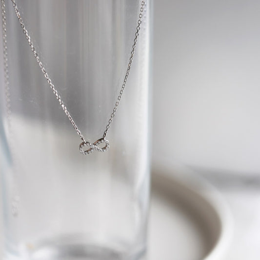 Sterling Silver Micropave Infinity Necklace - HK Jewels