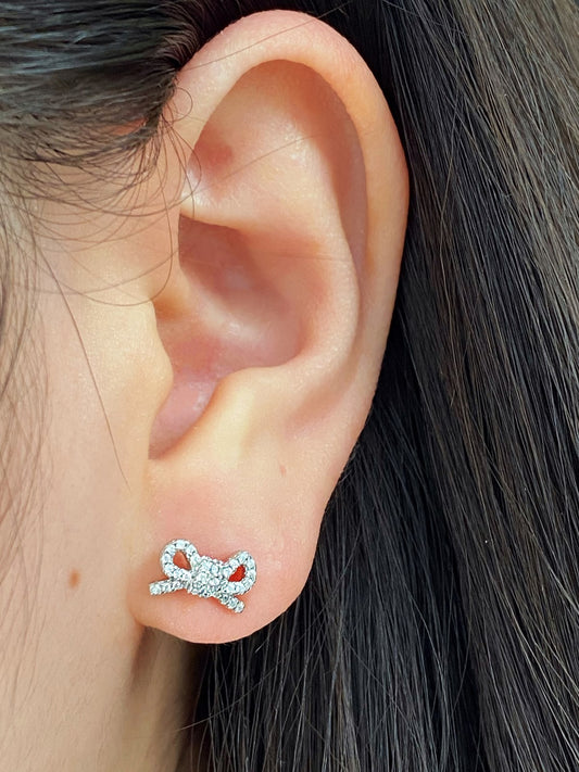 Sterling Silver Micropave Bowknot Stud Earrings - HK Jewels