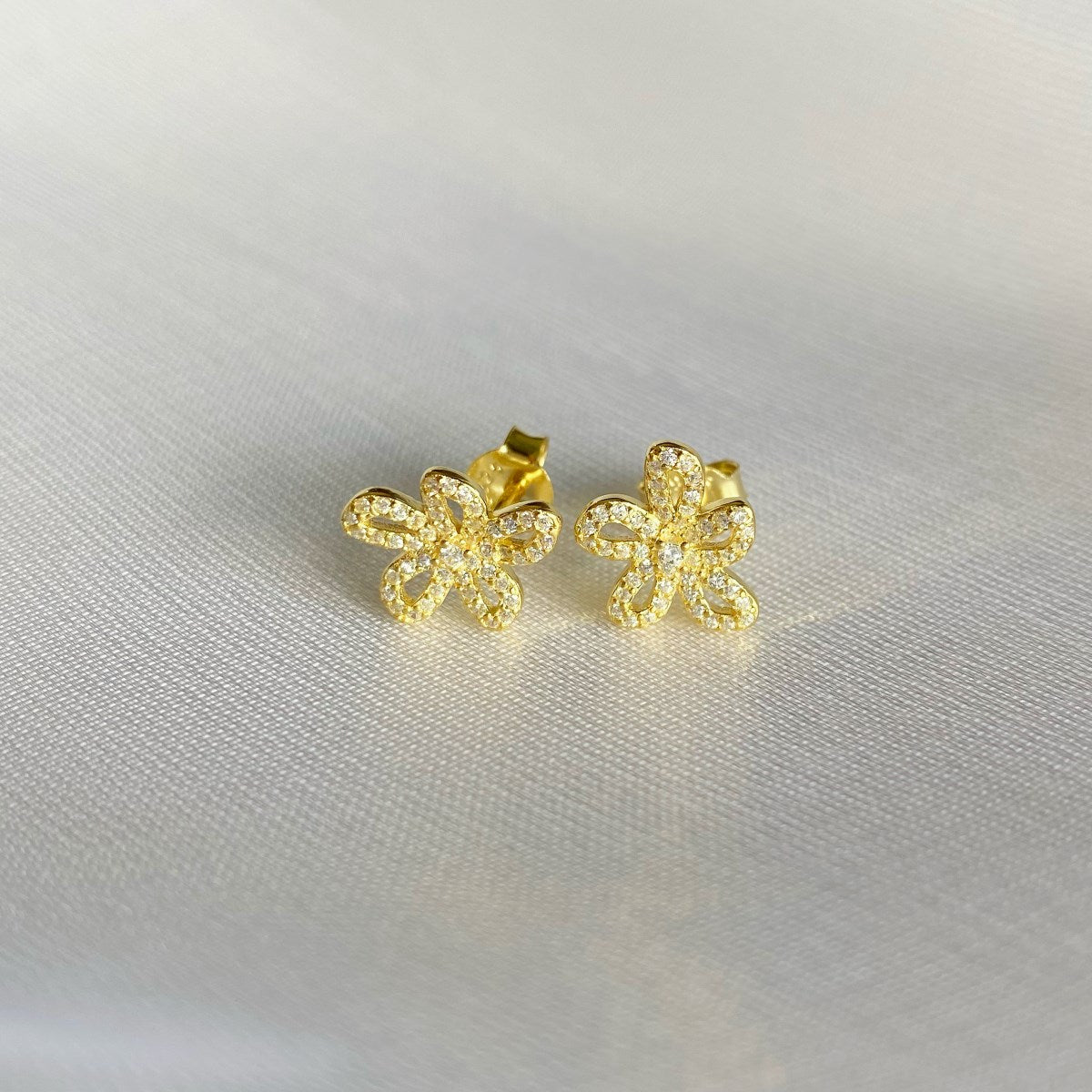 Sterling Silver Micropave Flower Stud Earrings - HK Jewels