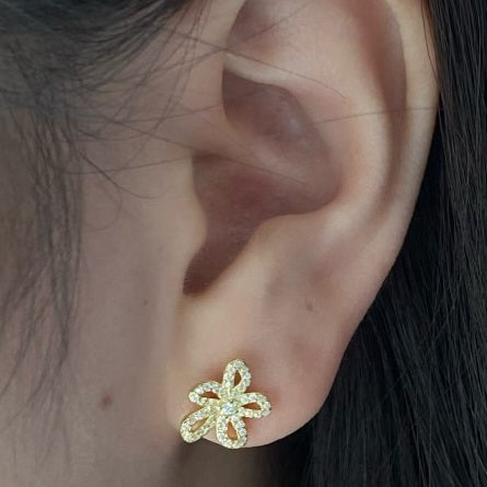 Sterling Silver Micropave Flower Stud Earrings - HK Jewels