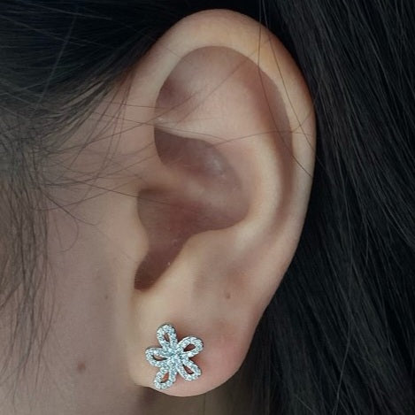 Sterling Silver Micropave Flower Stud Earrings - HK Jewels