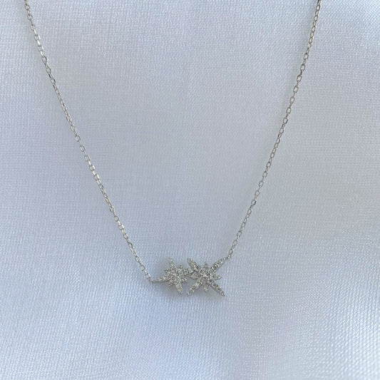 Sterling Silver Double Starburst Necklace - HK Jewels