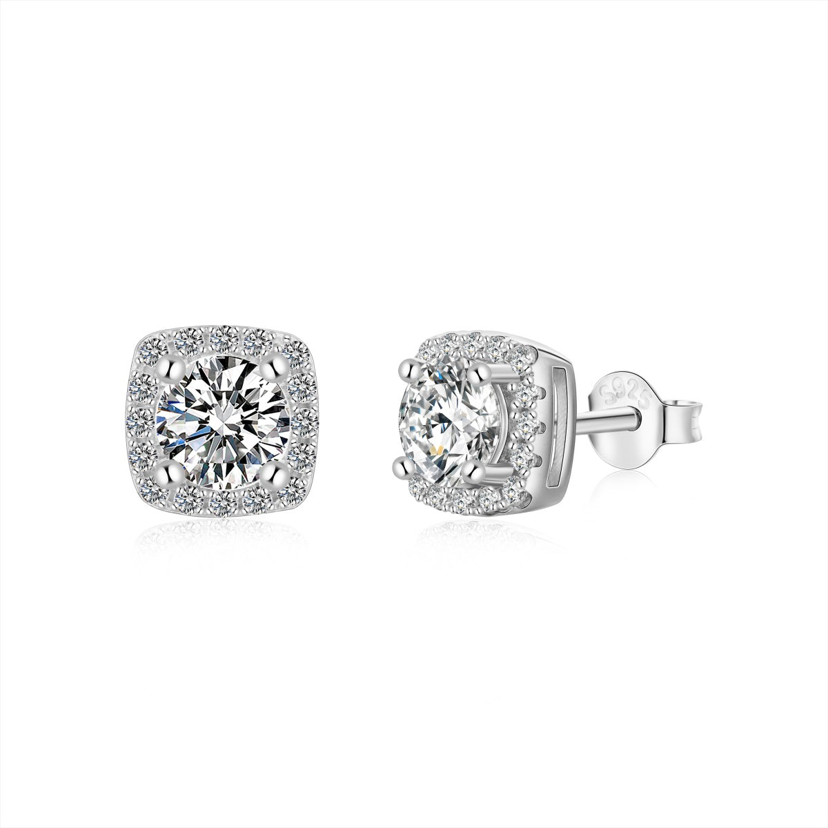 Sterling Silver Cushion Shaped Halo Stud Earrings - HK Jewels