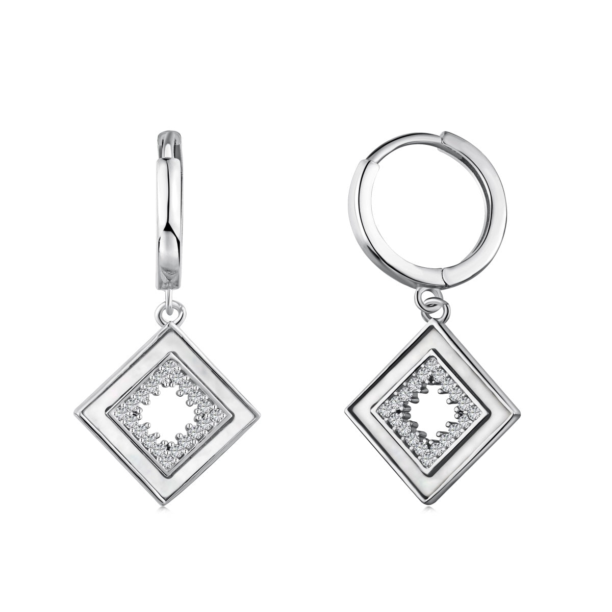 Sterling Silver Hanging Inside CZ Rhombus Earrings - HK Jewels