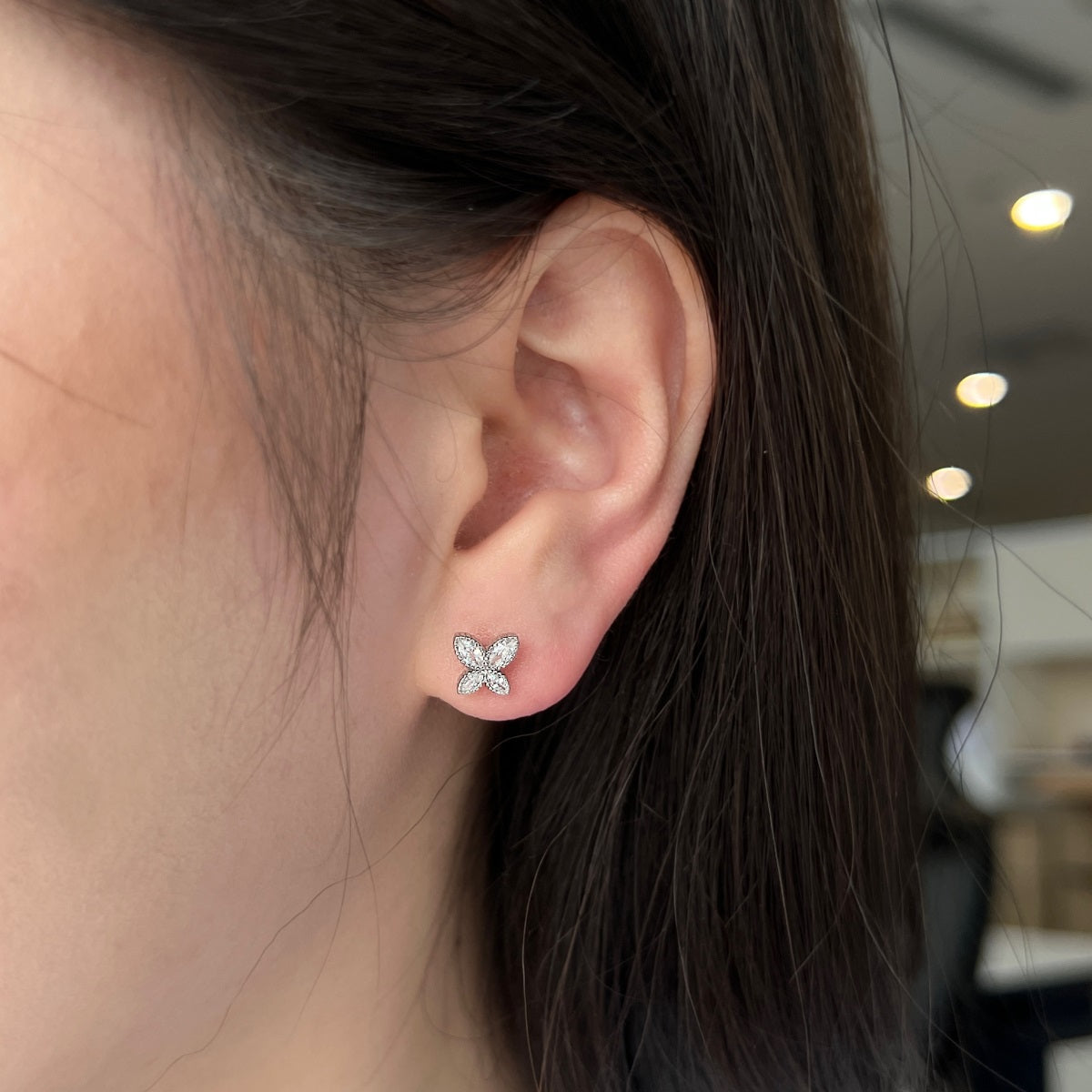 Sterling Silver Four Stone CZ Butterfly Stud Earrings - HK Jewels