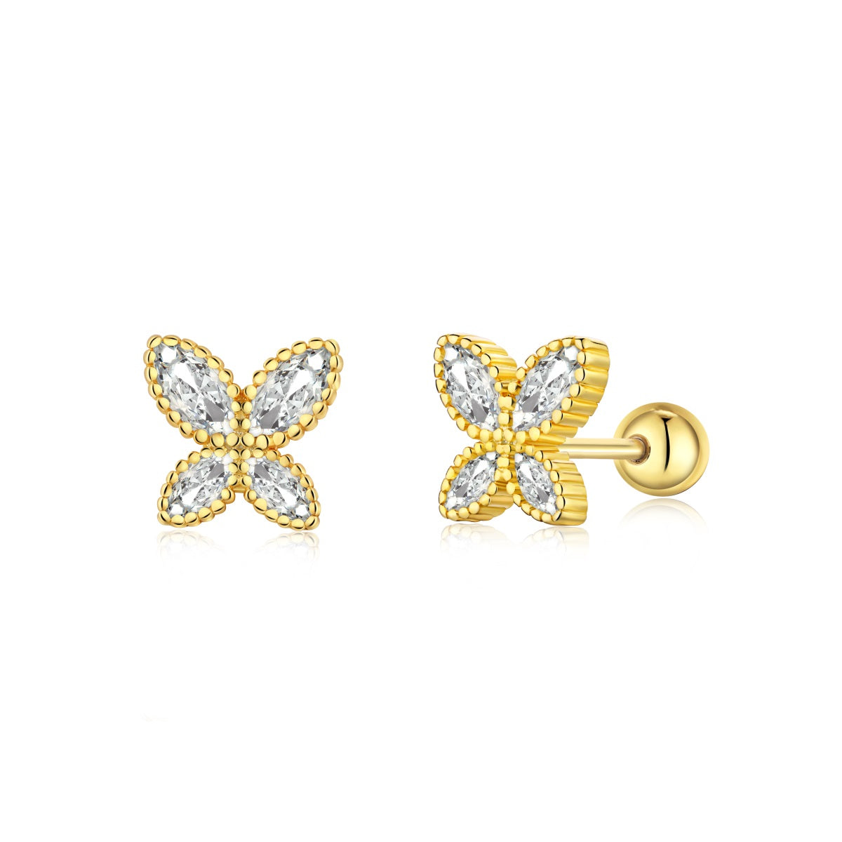 Sterling Silver Four Stone CZ Butterfly Stud Earrings - HK Jewels