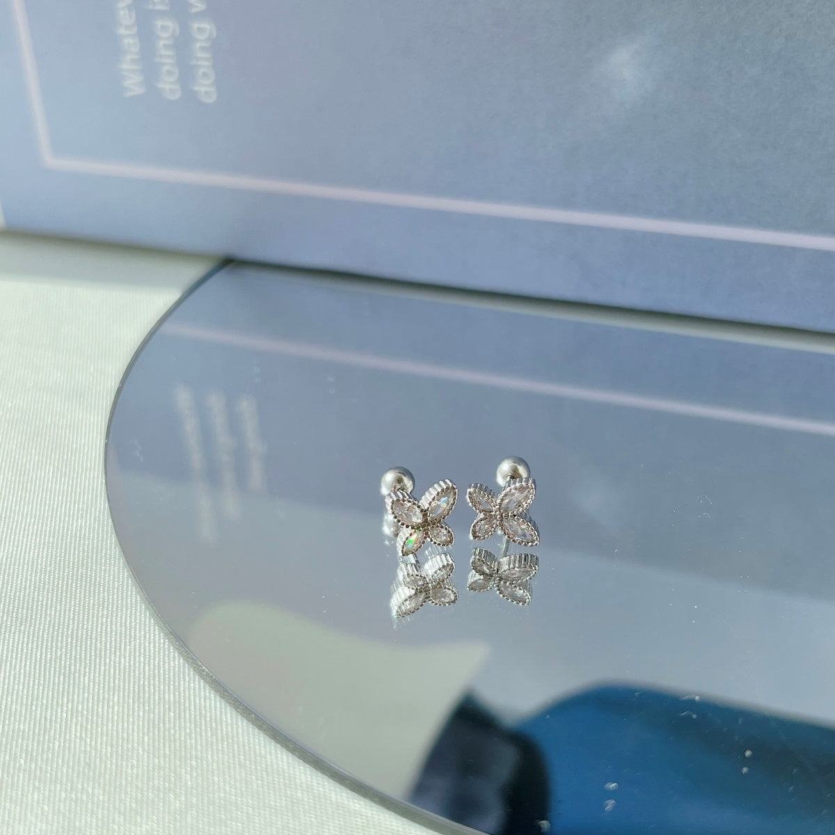 Sterling Silver Four Stone CZ Butterfly Stud Earrings - HK Jewels