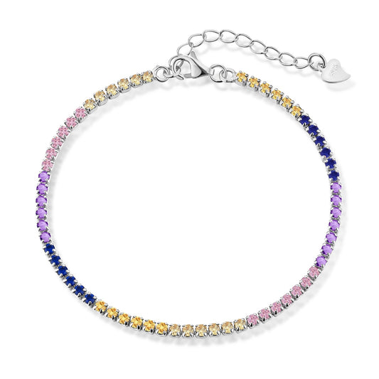 Sterling Silver Colorful Tennis Bracelet with Extension - HK Jewels