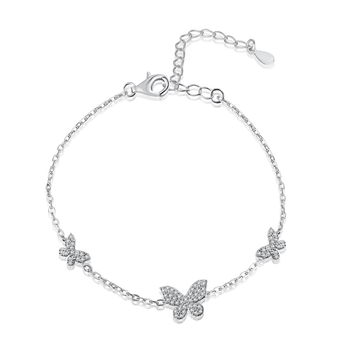 Sterling Silver Adjustable 3 Micropave Butterflies Bracelet - HK Jewels