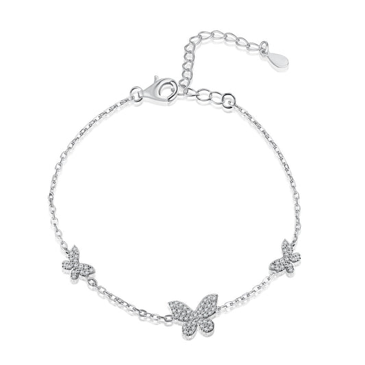 Sterling Silver Adjustable 3 Micropave Butterflies Bracelet - HK Jewels