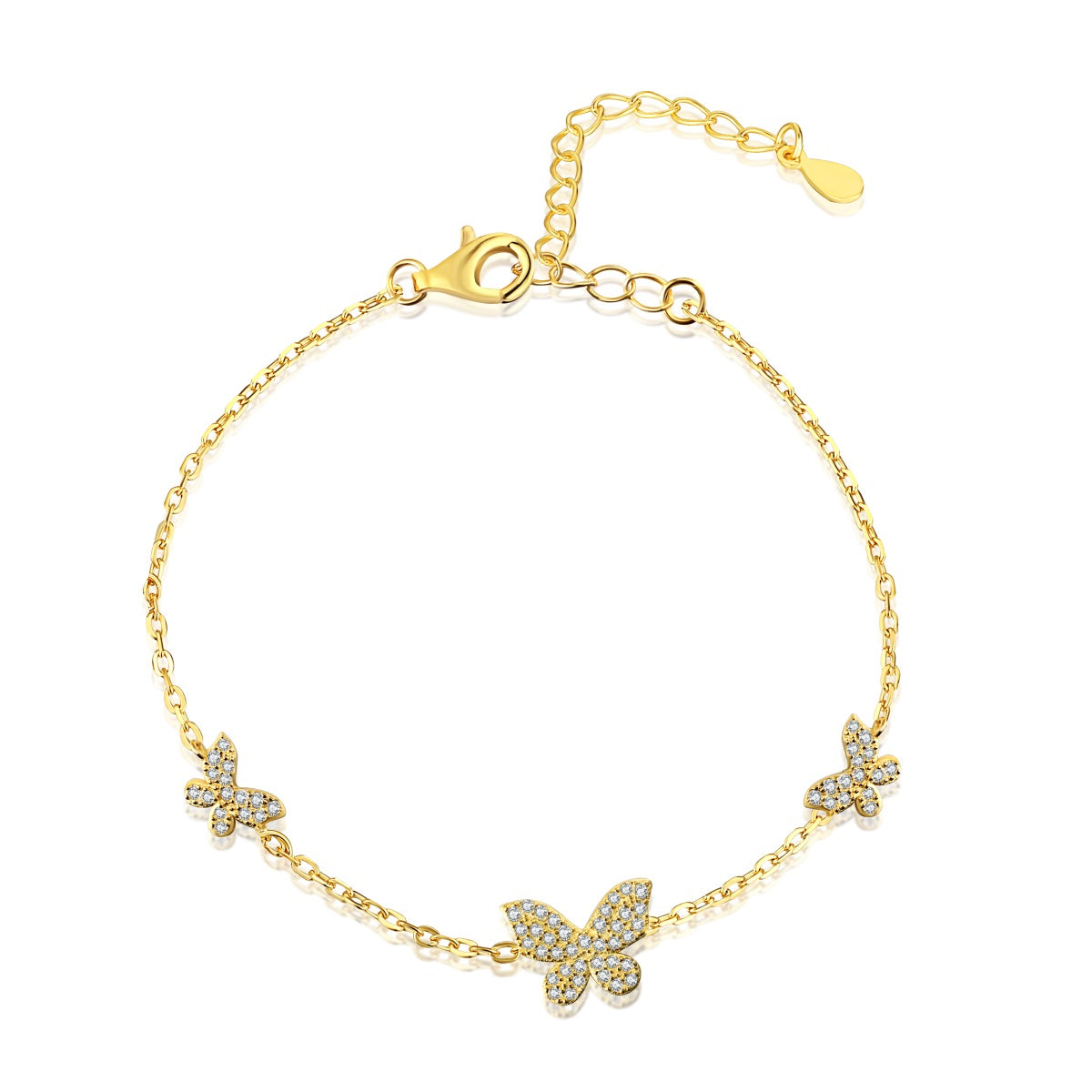 Sterling Silver Adjustable 3 Micropave Butterflies Bracelet - HK Jewels
