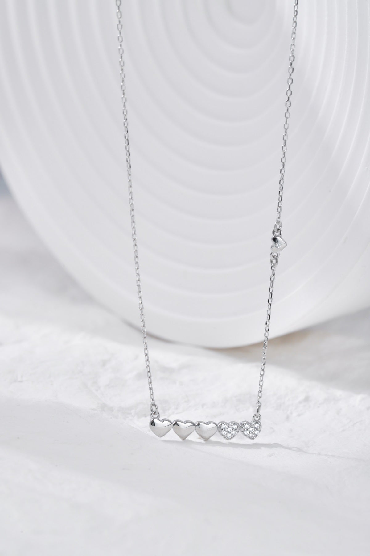 Sterling Silver CZ Small Five Heart Bar Necklace - HK Jewels