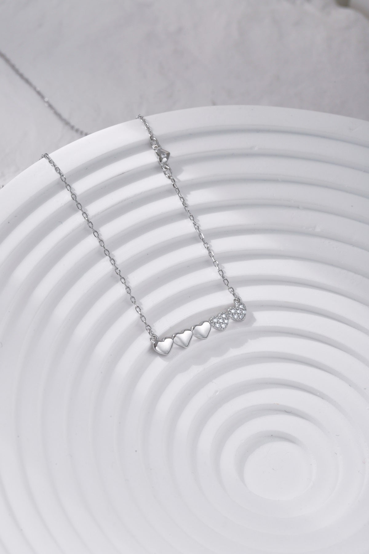 Sterling Silver CZ Small Five Heart Bar Necklace - HK Jewels