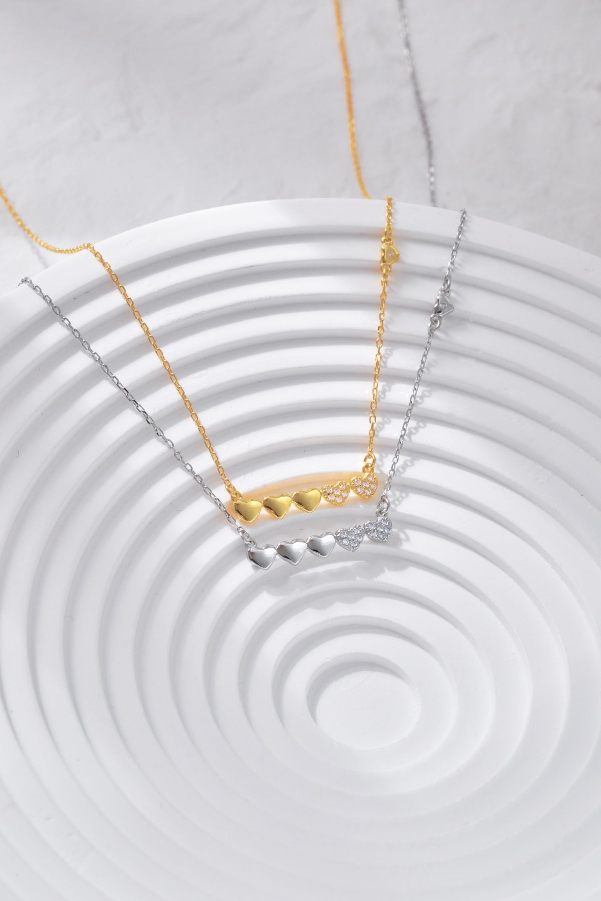 Sterling Silver CZ Small Five Heart Bar Necklace - HK Jewels