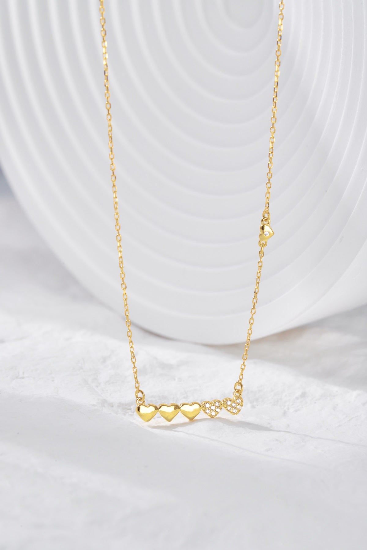 Sterling Silver CZ Small Five Heart Bar Necklace - HK Jewels