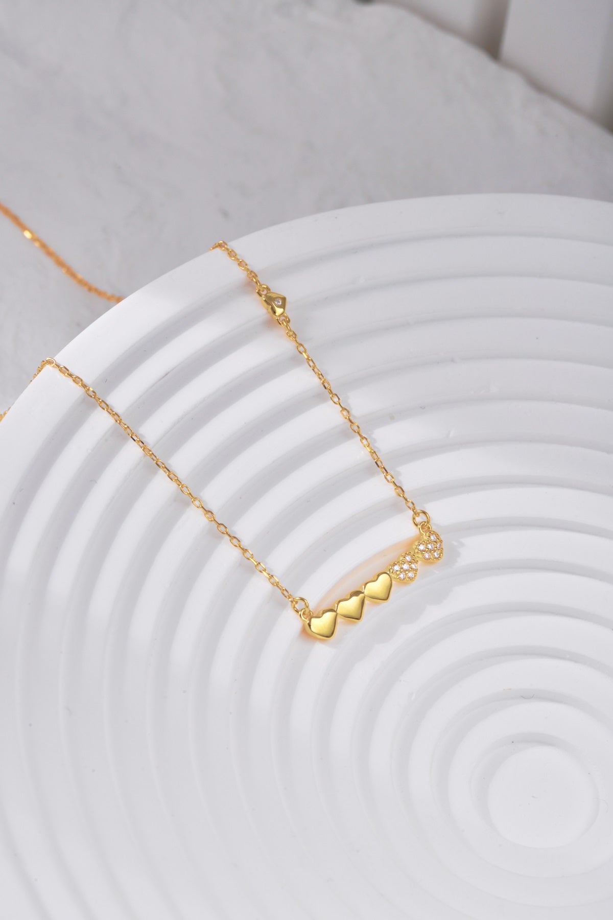 Sterling Silver CZ Small Five Heart Bar Necklace - HK Jewels