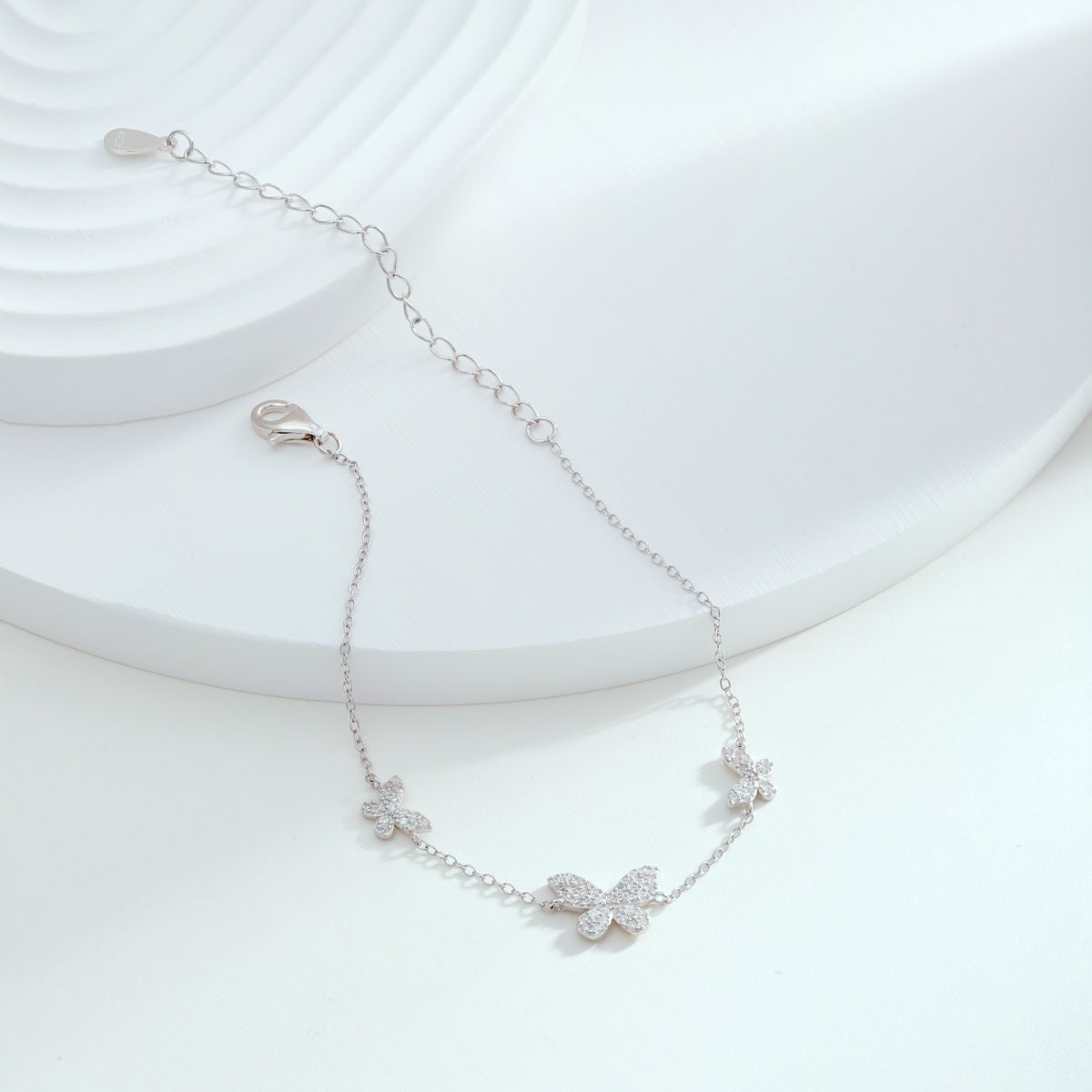 Sterling Silver Adjustable 3 Micropave Butterflies Bracelet - HK Jewels