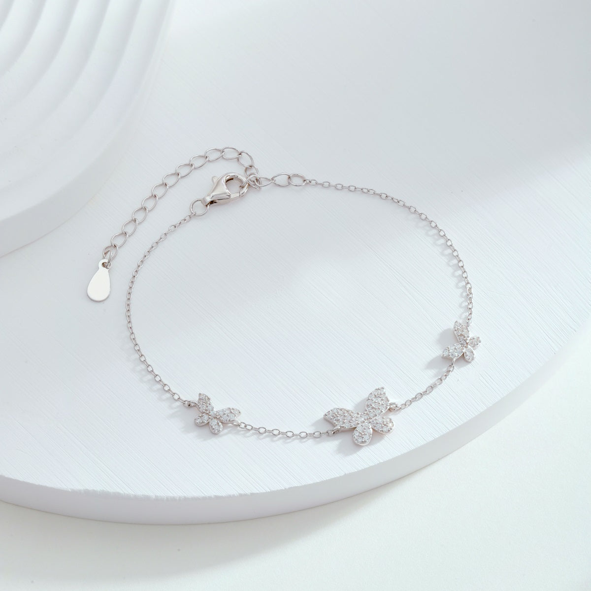 Sterling Silver Adjustable 3 Micropave Butterflies Bracelet - HK Jewels