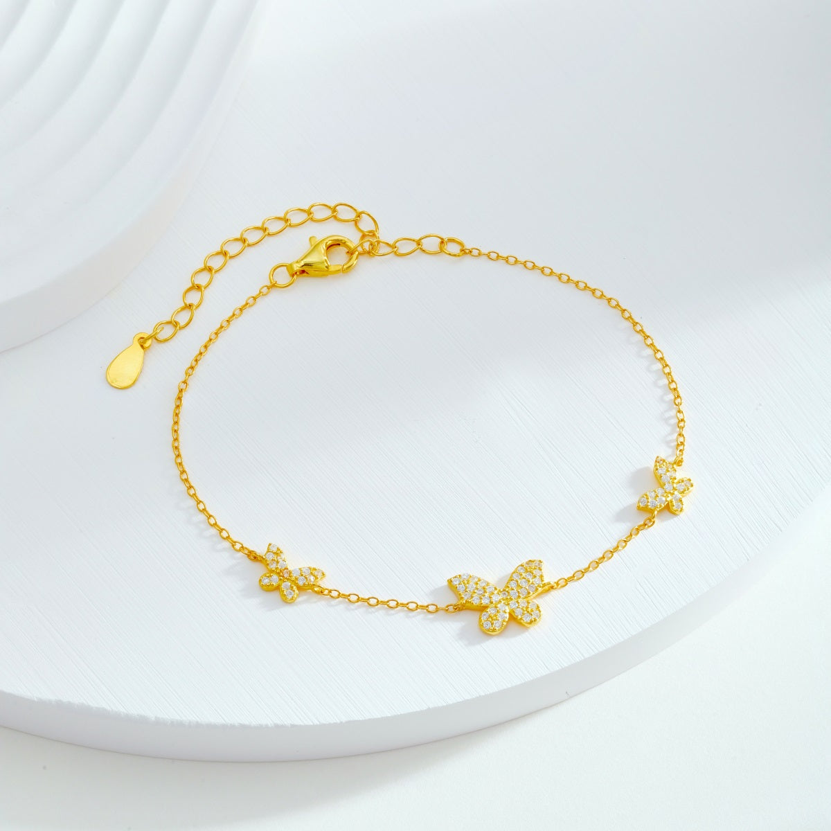 Sterling Silver Adjustable 3 Micropave Butterflies Bracelet - HK Jewels