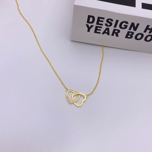 Sterling Silver Double Interlocking Heart Necklace - HK Jewels