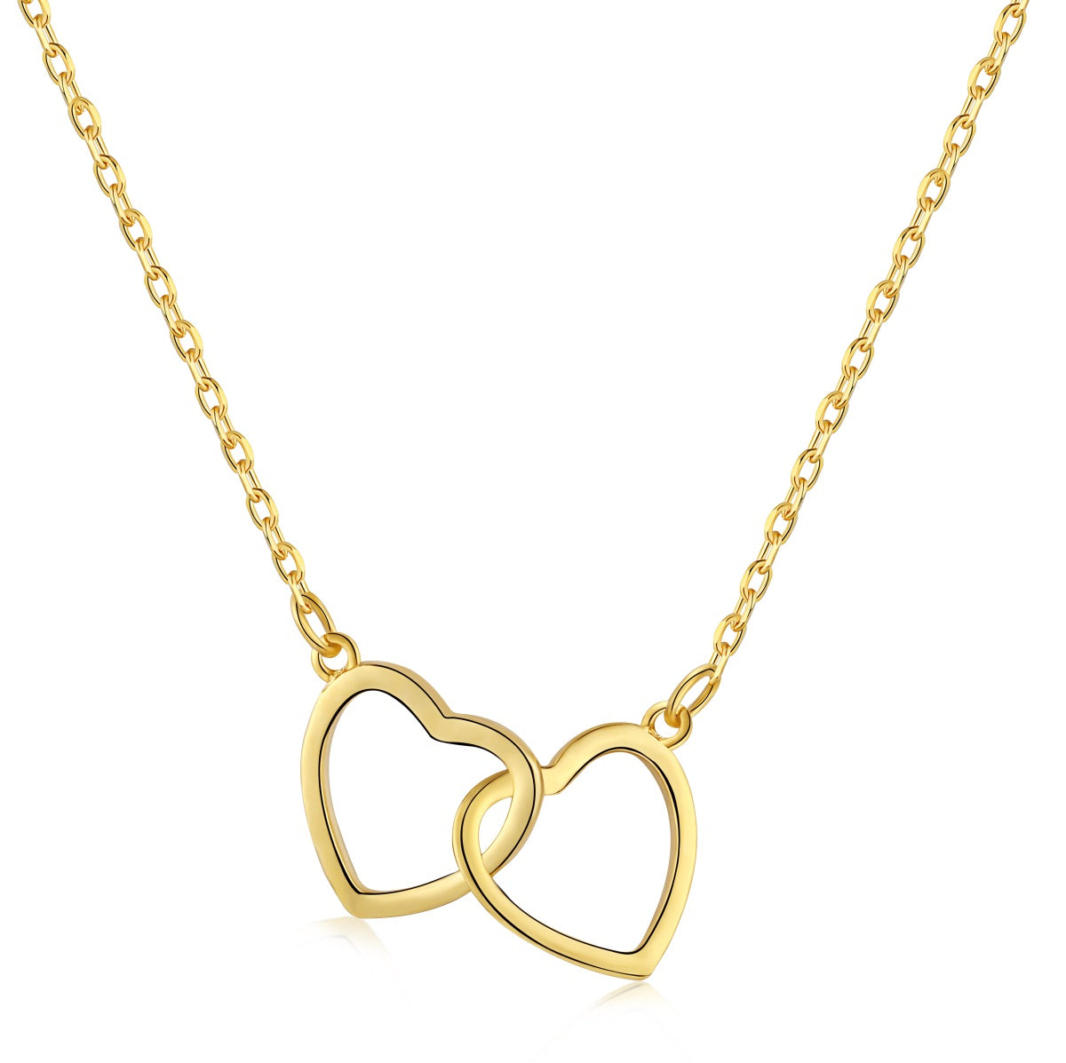 Sterling Silver Double Interlocking Heart Necklace - HK Jewels