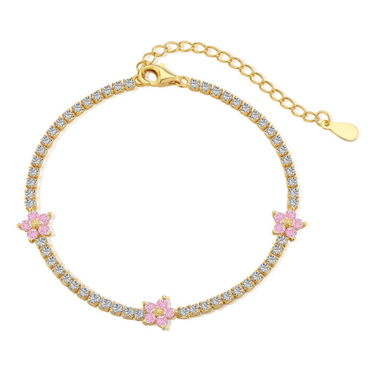 Sterling Silver Colorful Tennis Flower Bracelet - HK Jewels