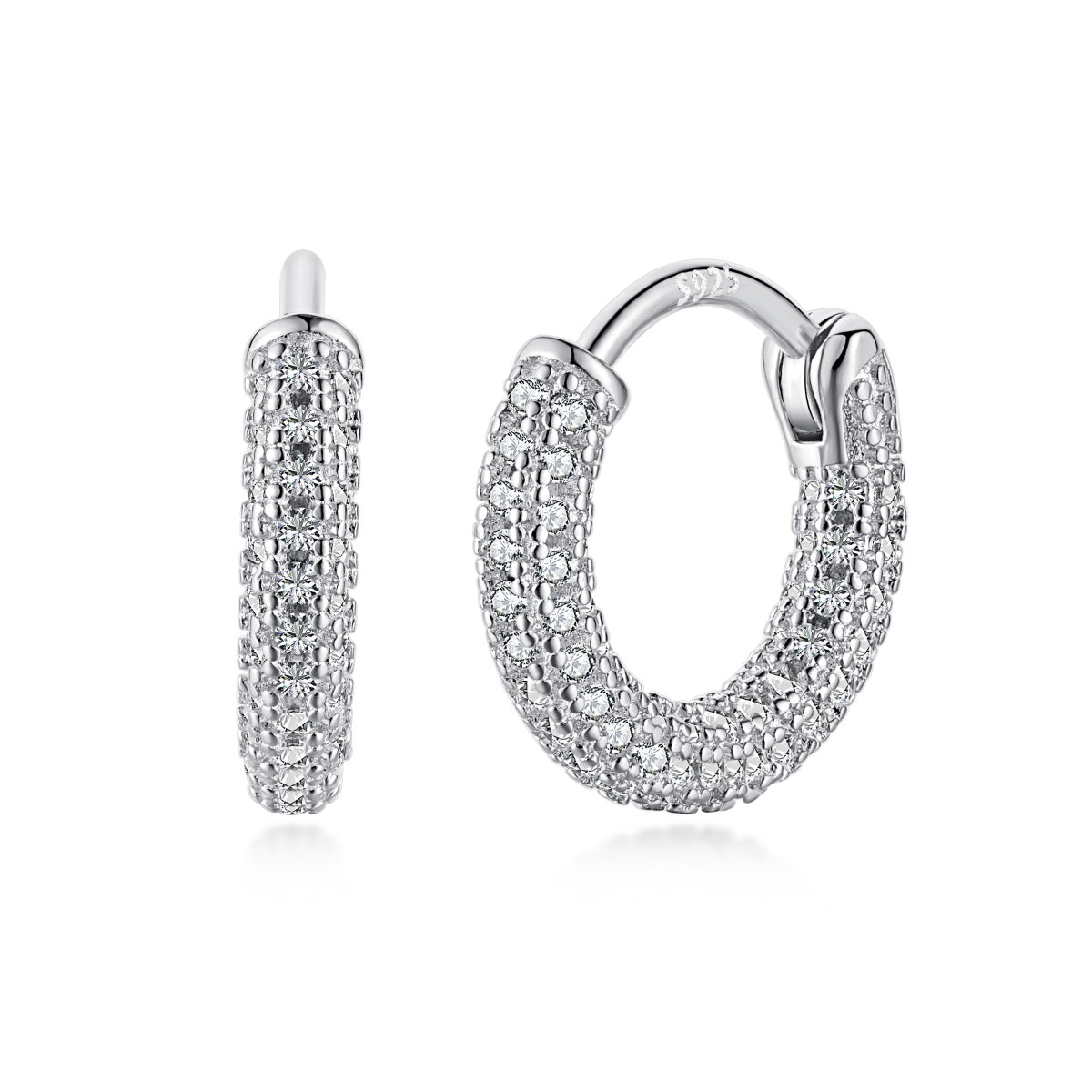Sterling Silver Micropave Huggie Hoop Earrings - HK Jewels